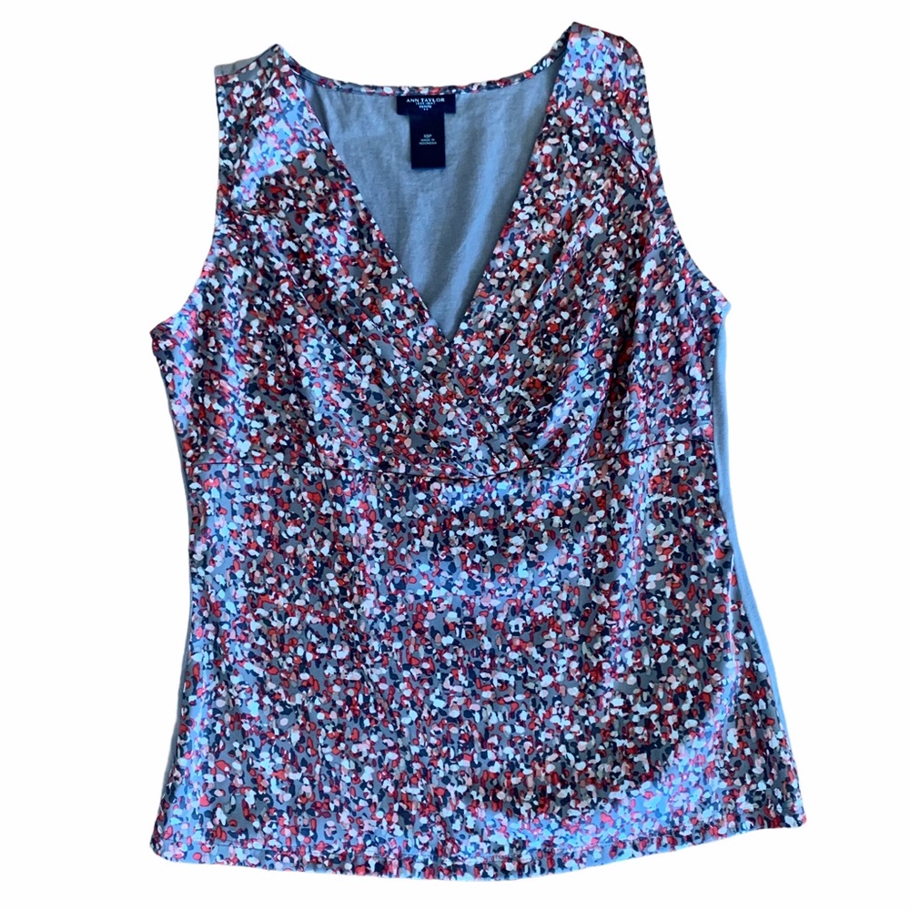 Ann Taylor Criss Cross VNeck Confetti Pattern Top